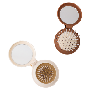 Mini cepillo de pelo plegable portátil de viaje con espejo para mujer, diseño ligero de plástico de doble pliegue para uso en exteriores, lavable a mano - Product Image 1