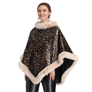Chal de leopardo cálido para mujer, capa de piel sintética con cuello de borde esponjoso para actividades al aire libre en invierno - Product Image 5