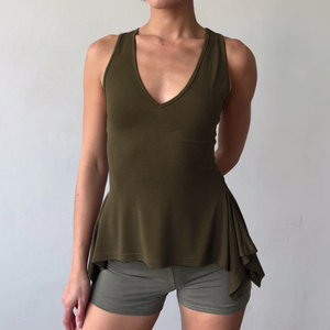 Athleisure Ruched Waist Tank <b>Top</b> <b>Asymmetrical</b> <b>Hem</b> Stretch Yoga Workout <b>Top</b> Women Summer tank <b>top</b> - Product Image 2