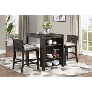 DB Transitional Design Dark Cherry Finish 3-Piece Pack Counter Height <b>Dining</b> <b>Room</b> <b>Set</b> Table with Display Shelf & 2 USB Ports - Product Image 1