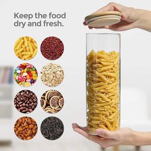 Glass Pasta <strong>Storage</strong> Container With Lid Set of 3 High Transparent Airtight Food <strong>Storage</strong> <strong>Jars</strong> <strong>Kitchen</strong> Pantry With Bamboo Lid - Product Image 3
