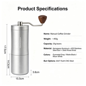 เครื่องบดเมล็ดกาแฟแบบมือหมุนขนาดเล็ก สแตนเลสสตีล แบบพกพา พร้อมแกนบดเหล็ก - Product Image 5