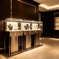 Vitrine de présentation de bijoux personnalisée en verre et bois avec éclairage LED, couleurs personnalisables, robuste, écologique et durable pour les magasins de détail