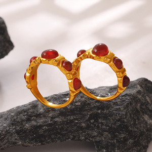 red agate <b>ring</b> gold wrapped 18k gold plated <b>stainless</b> <b>steel</b> non tarnish new chinese niche luxury <b>women</b> band - Product Image 6
