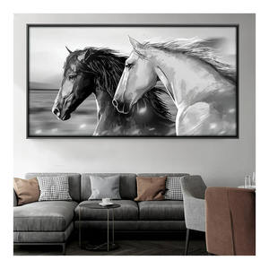Moderne Huisdecoratie Zwart En Wit Hardlopen Paard Muur Kunst Canvas Decoratief Schilderij - Product Image 1