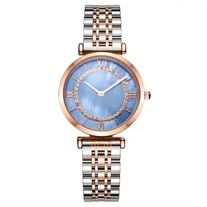 Blauw De Parelmoer Wijzerplaat Horloge Vrouwen Luxe Diamant Accessoires Dames Luxe Horloges