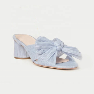 En stock, sandales à talons hauts populaires avec nœud papillon pour filles, chaussures à bout ouvert, talons ronds 5/8, pantoufles pour femmes, chaussures à enfiler, taille 47 - Product Image 6