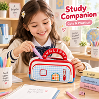 Trousse à crayons portable en toile avec fermeture éclair, motif maison mignonne, grande capacité, pour enfants, étudiants, avec poignée