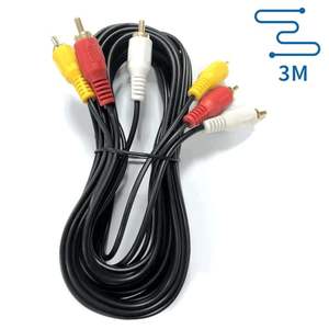 Cable de audio 3RCA-3RCA de 3 m, color negro, ideal para conectar dispositivos de audio y video en sistemas de entretenimiento. - Product Image 1
