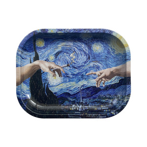 Venta al por mayor de Metal 18*14CM bandejas de hojalata con logotipo personalizado bandeja para servir tabaco para fumar Accesorios - Product Image 5