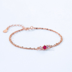 Bracelet en argent sterling S925 avec zircon rouge rose, double couche, chaîne vintage en or rose pour femmes, version personnalisable en cuivre - Product Image 6