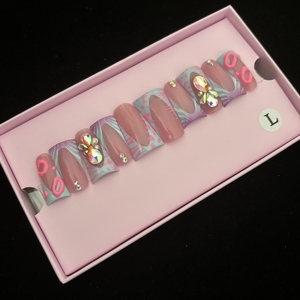 Vente chaude de beaux ongles en acrylique faits à la main, adaptés aux filles. 10 pièces peintes à la main <span class=keywords><strong>film</strong></span> presse ongles - Product Image 5