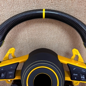 Volante de coche de fibra de carbono de alto rendimiento para VW Passat B7 con puntada amarilla y paletas <span class=keywords><strong>Lambo</strong></span> volante personalizado - Product Image 6