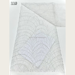 Nouveau tissu en dentelle de tulle jacquard extensible brodé avec sequins, tricoté en trame, en stock, pour robes de mariée et de demoiselles d'honneur - Product Image 5