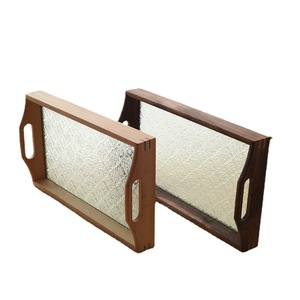 Walnut Wood Tempered Glass <b>Tray</b> Embossed Pattern Food And <b>Tea</b> Serving <b>Tray</b> - Product Image 5