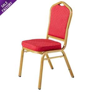 <b>Hot</b> Selling Modern Commercial Used Gold Steel Iron <b>Red</b> Fabric Stacking Banquet Wedding Chairs for Events - Product Image 1
