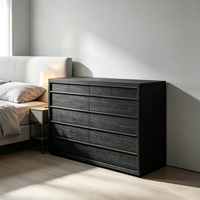 Commode à 12 tiroirs en bois noir foncé, design minimaliste sans poignées, luxe abordable, pour villas