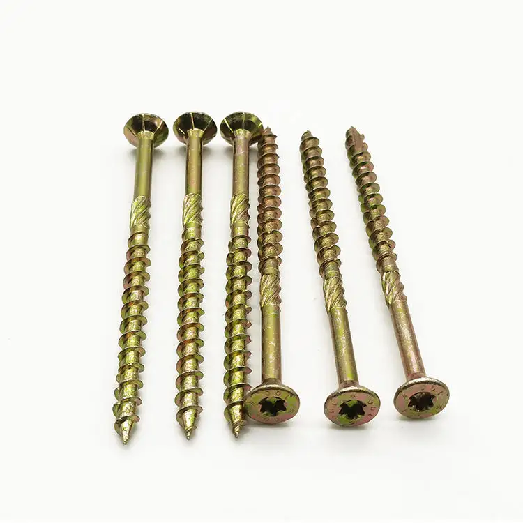 Yellow Zinc Plated Painted Flat Head Decking Screw Brown Torx Star Drive Square Head Outdoor Self Tapping Wood Deck Screw