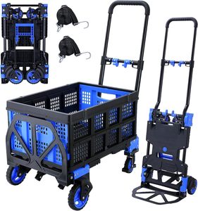 2-in-1 Folding Hand Truck Dolly 330LBS Capacity Enclosed Handcart Dolly with Retractable Handle