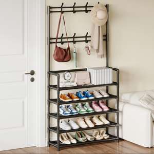 Estante Metálico Multiusos de 4/5 Niveles para Zapatos con Ganchos, para Entrada o Dormitorio, Almacenamiento de Zapatos, Sombreros y Bolsos - Product Image 1
