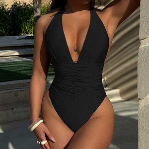 Traje de baño marrón de una pieza con escote en V profundo con diseño sexy adecuado <span class=keywords><strong>para</strong></span> looks de playa y <span class=keywords><strong>piscina</strong></span> inspirados en bikini de <span class=keywords><strong>mujer</strong></span> - Product Image 3