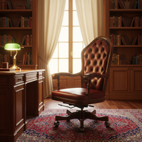 Fauteuil de Direction Classique de Luxe en Cuir, Cadre en Bois Massif Sculpté, Design Antique Sur Mesure pour Projets Hôteliers et Bureaux Haut de Gamme