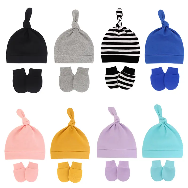Chapéus e luvas unissex para bebês recém-nascidos, chapéus e luvas de algodão unissex para meninos e meninas de 0 a 3 meses, butique duoyingbao
