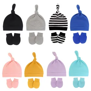 多英宝精品新生儿婴儿帽连指手套男女通用纯棉婴儿帽连指手套0-3个月男孩女孩