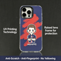 Coque Souple Transparente en TPU Motif Dessin Animé Football Star Bleu Rouge, Housse de Téléphone Tendance Antichoc pour iPhone 17 16 15 14 13 Pro Max