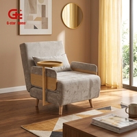 Fauteuil inclinable Chesterfield moderne en tissu, une place, avec accoudoirs, structure en bois et fonction lit, idéal pour la maison, le bureau ou une chambre d'hôtel