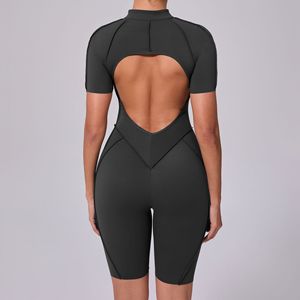 Women Short-Sleeve Zipper <strong>Clothes</strong> One Piece Back Hollowing Out Fitness Bodysuit <strong>Sets</strong> Activewear <strong>Gym</strong> Fitness Yoga Jumpsuit - Product Image 5