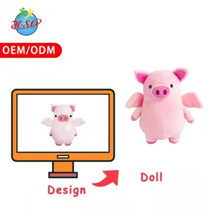 Design personalizzato Unisex giocattolo di peluche per bambini adorabile maiale imbottito morbido con grandi orecchie riempite di cotone PP per 0 a 24 mesi