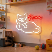Neonawall Enseigne néon LED murale USB personnalisable avec nom et motif Cool Cat et lunettes de soleil pour animalerie, café pour chats, diffusion en direct, chambre et décoration de fête