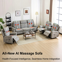 Canapé inclinable ergonomique moderne à trois places avec massage électrique, fonction de balancement et télécommande, en cuir véritable, pour salon