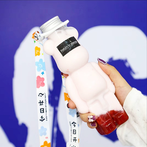 500ml Transparent <b>Bear</b> Shape Reusable Disposable Plastic Juice <b>Bottle</b> for Making Juice Milk Tea Mineral <b>Water</b> Screw Cap - Product Image 5
