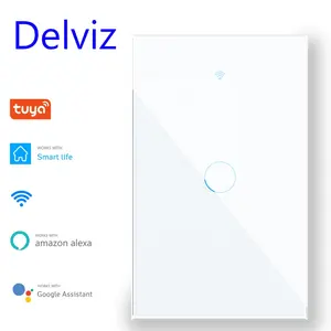 Delviz Tempered Crystal Glass White Panel, AC 110V~250V, Google Alexa Home Tuya APP Touch control, Wall Light WiFi Smart Switch