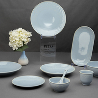 Vaisselle en porcelaine nordique haute température, assiette et bol bleus brillants, plat de service pour restaurant, vente en gros