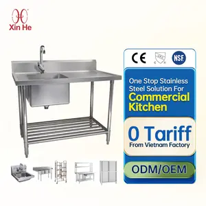 Portable Height Adjustable Undershelf Stainless Steel Commercial Kitchen Working Table With Sink