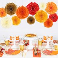 Éventails en papier rouge orangé, décorations de fête d'automne, fleurs en papier de soie pour anniversaire, baby shower, automne, Thanksgiving, décoration murale