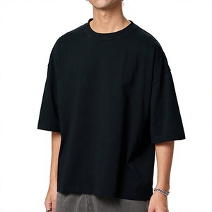 Men's Black Oversized <b>Short</b> <b>Sleeve</b> O-Neck T-shirts 100% Cotton Jersey Tee Casual Solid Color Blank Design Boxy Fit T Shirt - Product Image 1