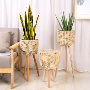 Artisanat rural en paille tressée, tissage de saule bleu, paniers à cadre, plantes en pot pour balcon, corde de maïs, écorce de maïs - Product Image 1