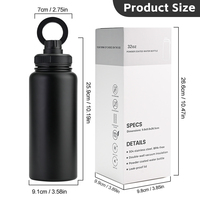 Bouteille d'eau isotherme à double paroi en acier inoxydable 304 de 32 oz avec logo personnalisé, couvercle magnétique thermique, étanche, pour le camping