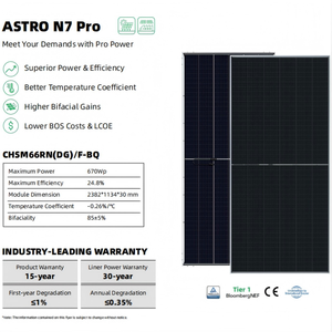 Panel Solar Bifacial de Doble Vidrio Tipo N de Alta Potencia de 670W, 24.8% de Eficiencia, ASTRO N7 <span class=keywords><strong>Pro</strong></span> 670W Astronergy, Alto Rendimiento Energético - Product Image 2