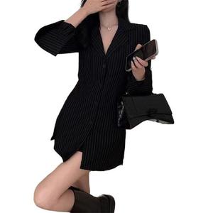 Lingerie Sexy Taglie Forti, Costume da Segretaria a Righe, Maniche Lunghe, Slim Fit, Lunghezza Media - Product Image 1