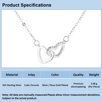 Collier double anneau en forme de cœur en argent sterling 925 avec zircon, collier ras du cou délicat