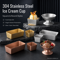 Gobelets à crème glacée en acier inoxydable 304 durables et résistants à la chaleur, style carré, pour la présentation de desserts, hôtels, restaurants, mariages