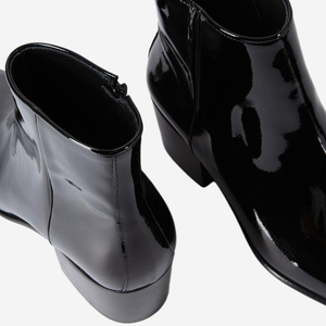 Nouvelle collection Bottes de luxe pour femmes imperméables antidérapantes en <span class=keywords><strong>cuir</strong></span> verni <span class=keywords><strong>noir</strong></span> à talon épais bout carré fermeture éclair à la cheville - Product Image 6