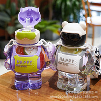 800ml portable kawaii nouveau réutilisable enfants enfants cadeau grande capacité de qualité alimentaire paille ours de l'espace bouteille d'eau en plastique