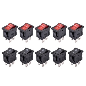 Interruptor de botón pulsador LED de plástico para el hogar, interruptor basculante de encendido y apagado de 4 pines, 6A 250VAC, 220V, rojo, negro, 12V, V, 15x21mm - Product Image 1