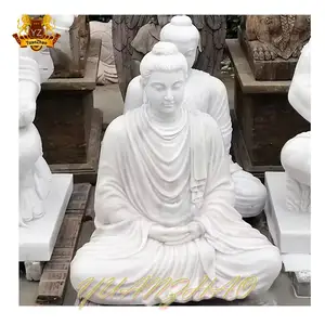 Custom MOQ 1pc hand carving indian ganesha statue life size white marble lord buddha statue